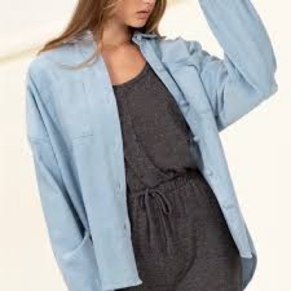 Double Zero Tops - Double Zero Women’s Corduroy Shacket - Blue - large